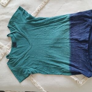Emerald and Navy Women's V-Neck Tee